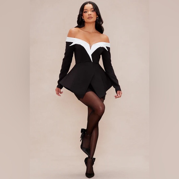 Lizette Off Shoulder Mini Dress - Black - Picture 1 of 4